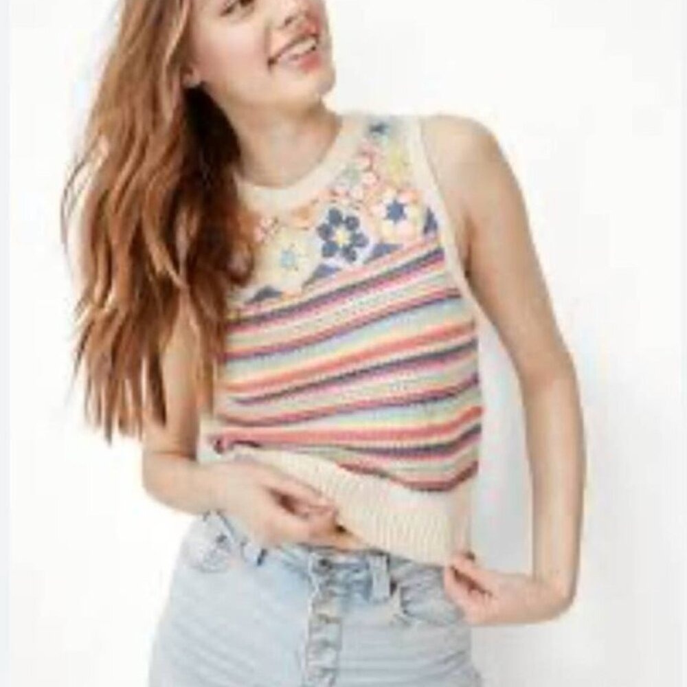 American Eagle Crochet Sweater Vest XS Boho Hippie Cottagecore Granny Squares